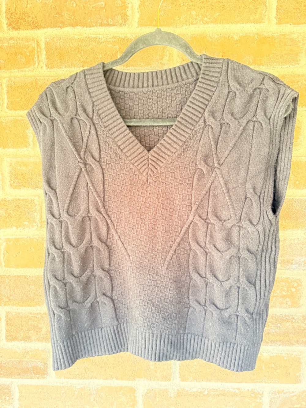 Classic Gray Cable Knit V-Neck Sweater Vest